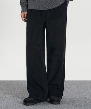 원턱 와이드 코듀로이 팬츠 (BLACK)