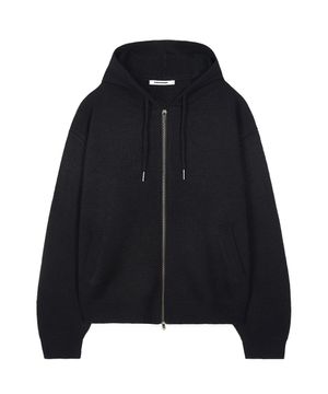 자카드 투웨이 후드 니트 집업 (BLACK)