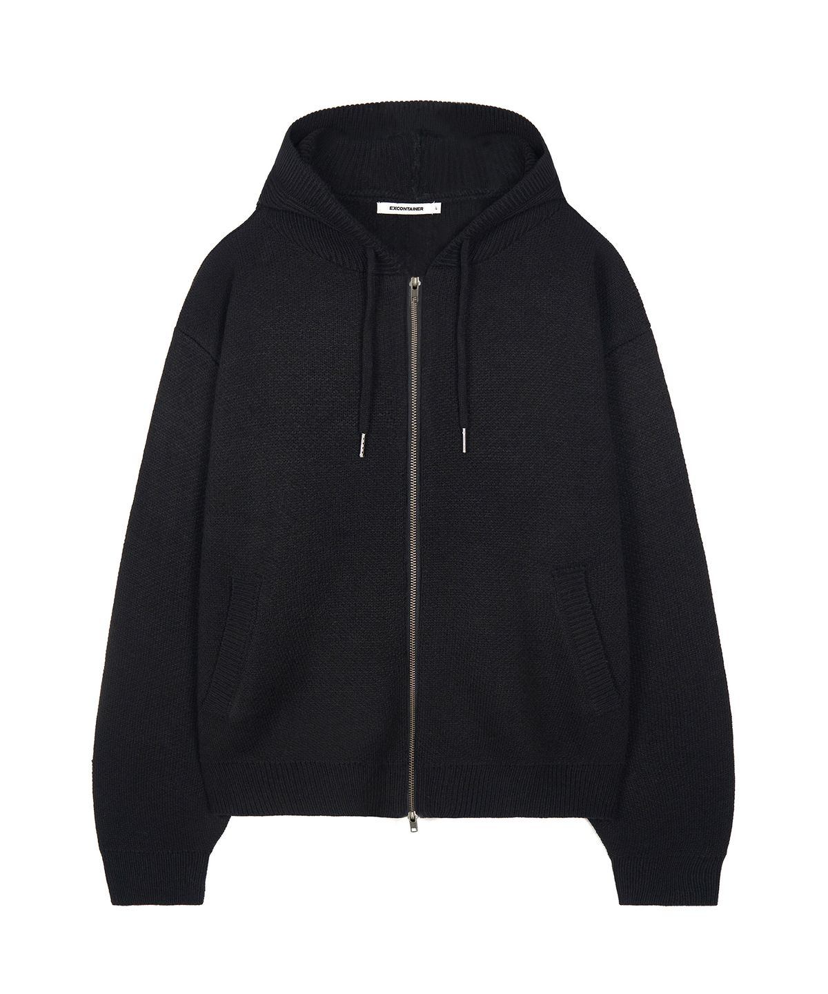 엑스컨테이너(EXCONTAINER) 자카드 투웨이 후드 니트 집업 (BLACK)