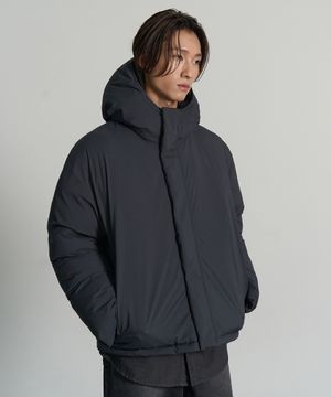 미니멀 후드 숏 패딩 (CHARCOAL)