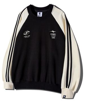 심볼 로고 배색 래글런 트랙 맨투맨 GMT-154_블랙(크림)