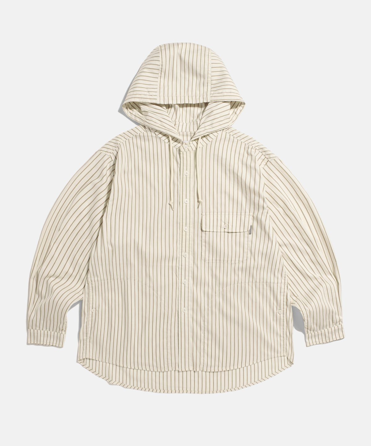 에스피오나지(ESPIONAGE) Hooded Over Shirt Jacket Ivory Stripe