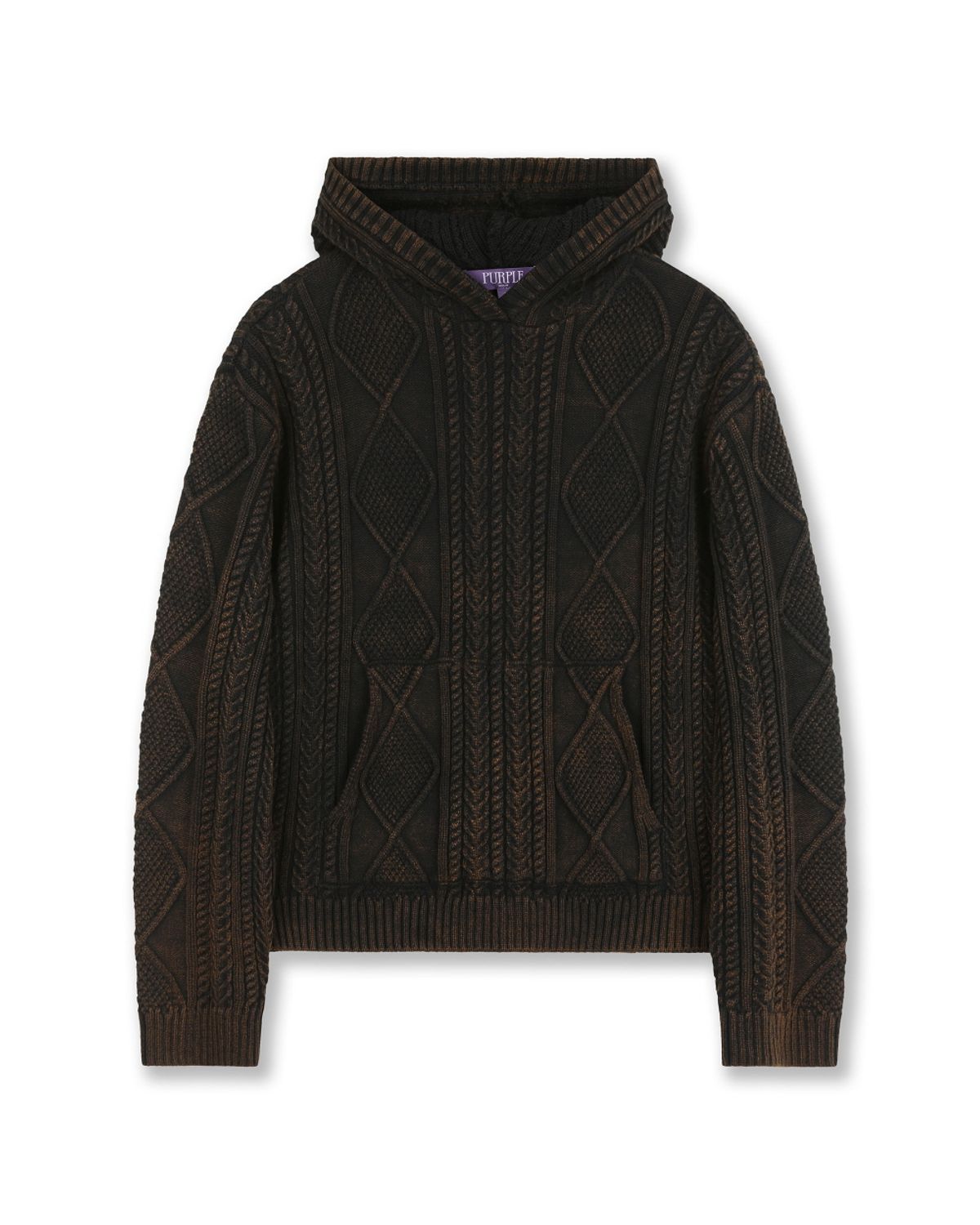 비슬로우(BESLOW) FISHERMAN CABLE KNIT HOODIE WASHED BLACK