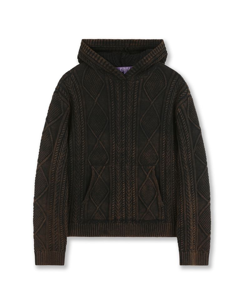 FISHERMAN CABLE KNIT HOODIE WASHED BLACK