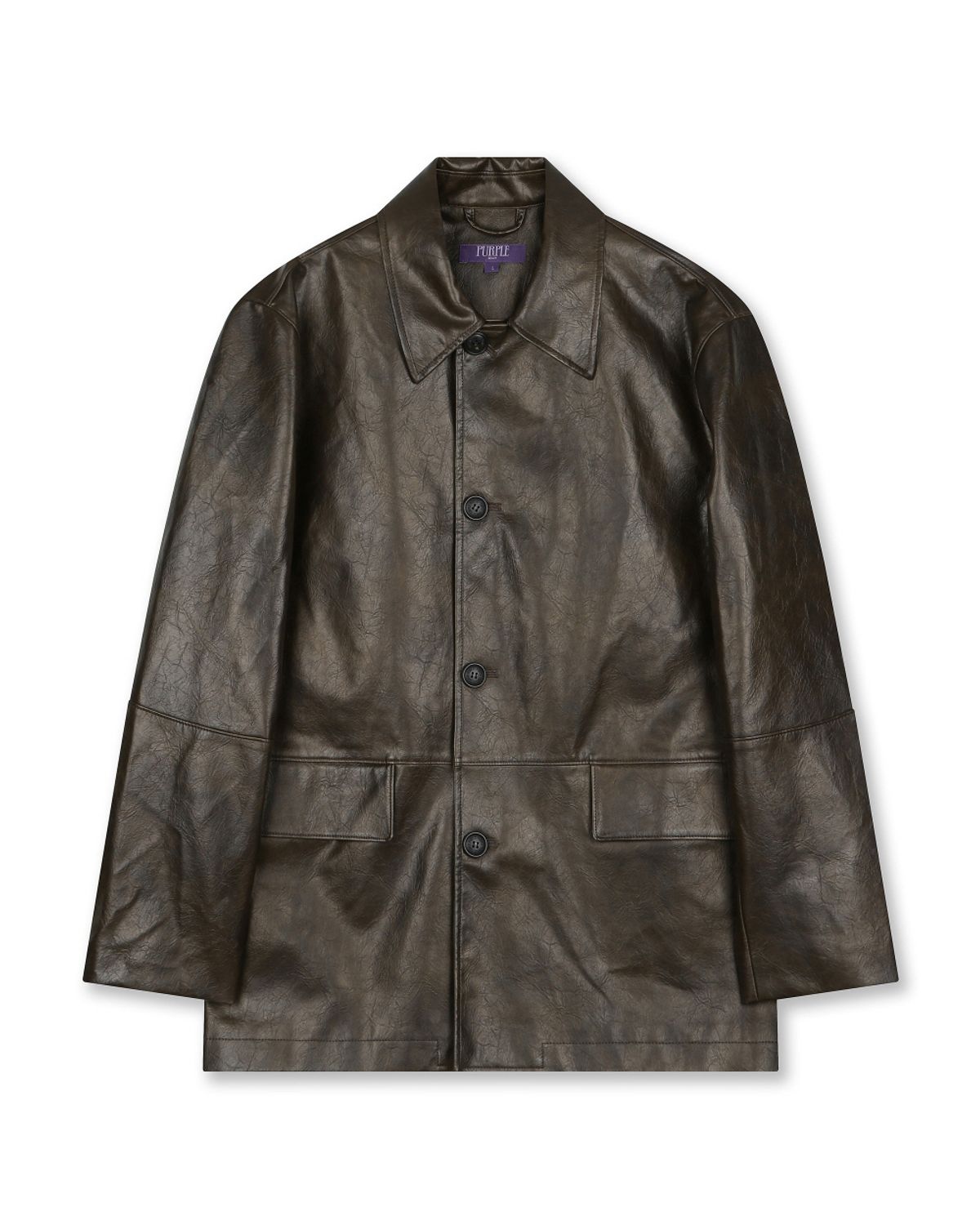 비슬로우(BESLOW) WASHED LEATHER CAR COAT BROWN