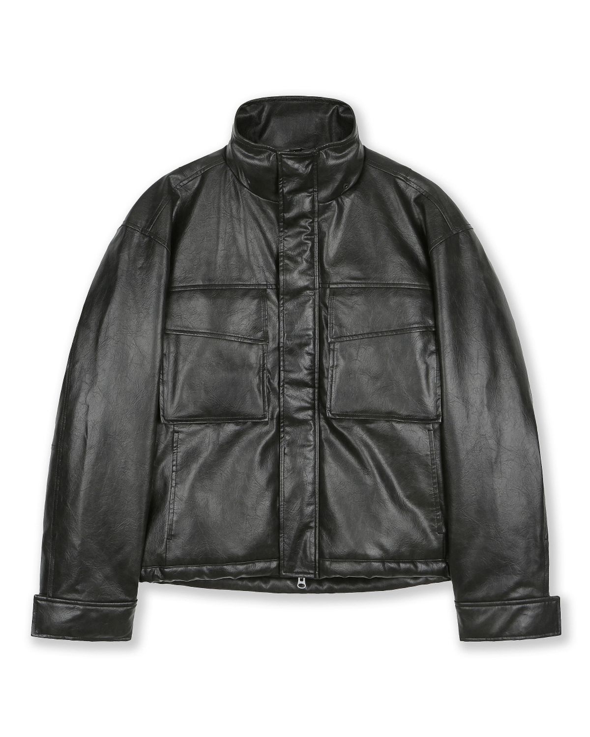 비슬로우(BESLOW) BIG POCKET HOODED LEATHER JUMPER BLACK