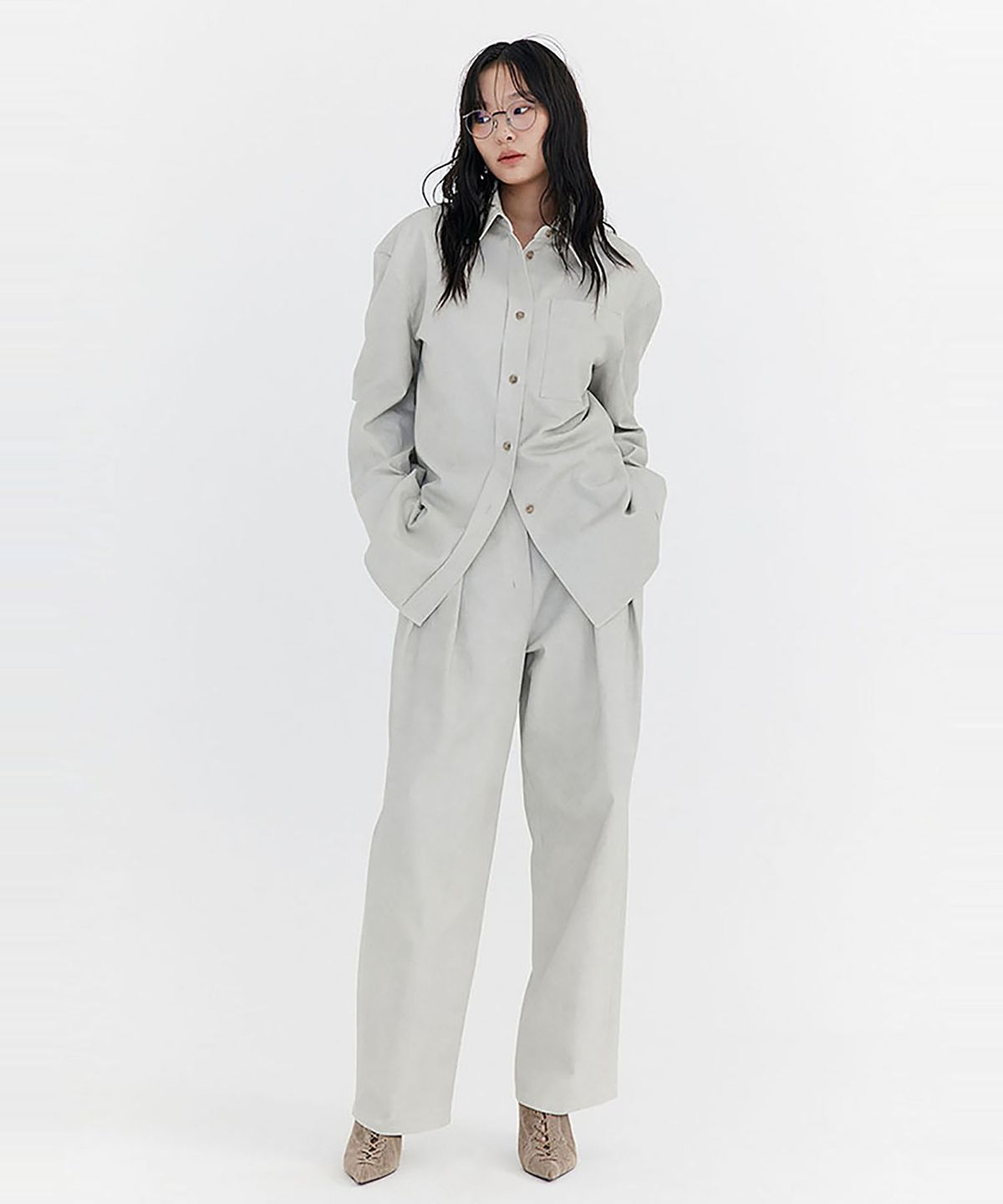 분더캄머(WNDERKAMMER) Open Point Washed Shirt_Grey(오픈 포인트 워싱 셔츠_그레이)