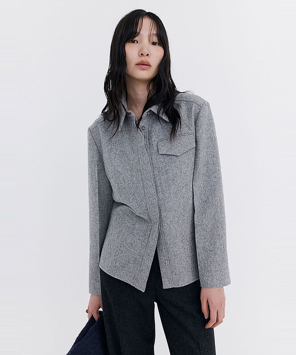 분더캄머(WNDERKAMMER) Wool Slim-Line Shirt_Grey(울 슬림 라인 셔츠_그레이)