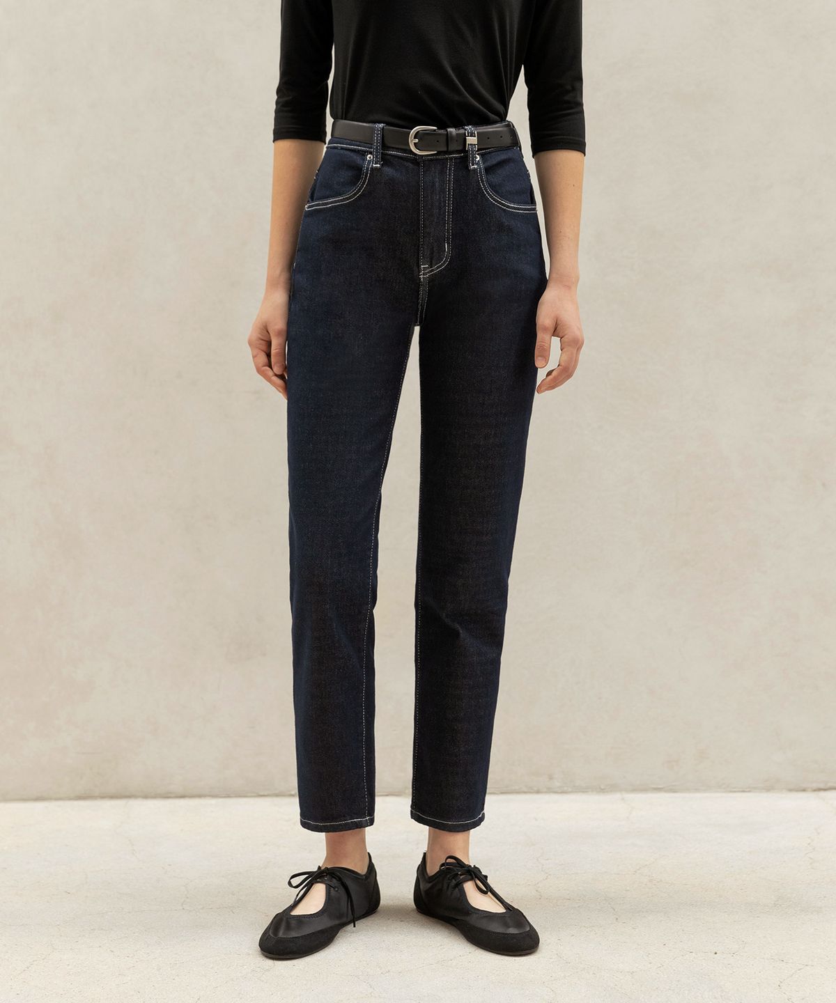 논앤논(NON AND NON) ESSENTIAL NON-FADED SELVEDGE DENIM BAGGY PANTS_NHPT4100 (DARK BLUE)