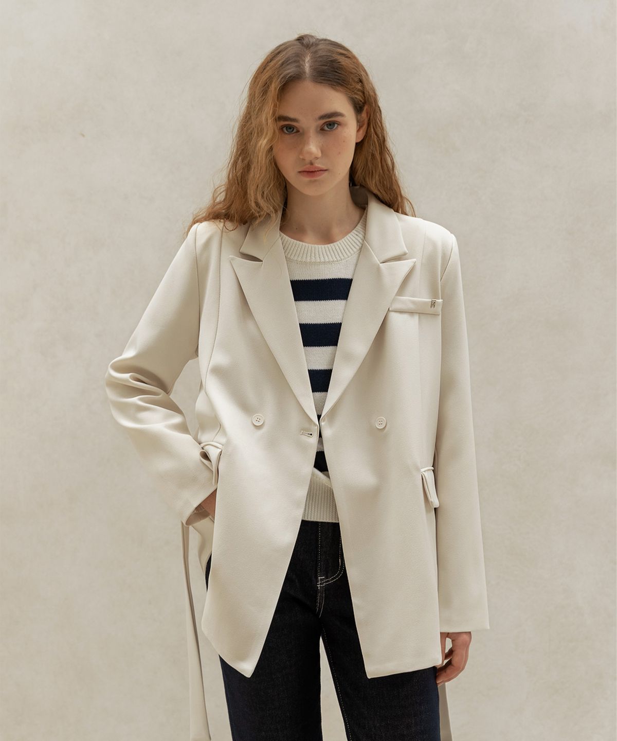 논앤논(NON AND NON) BELTED DOUBLE BREASTED JACKET_NHJK493 (IVORY)