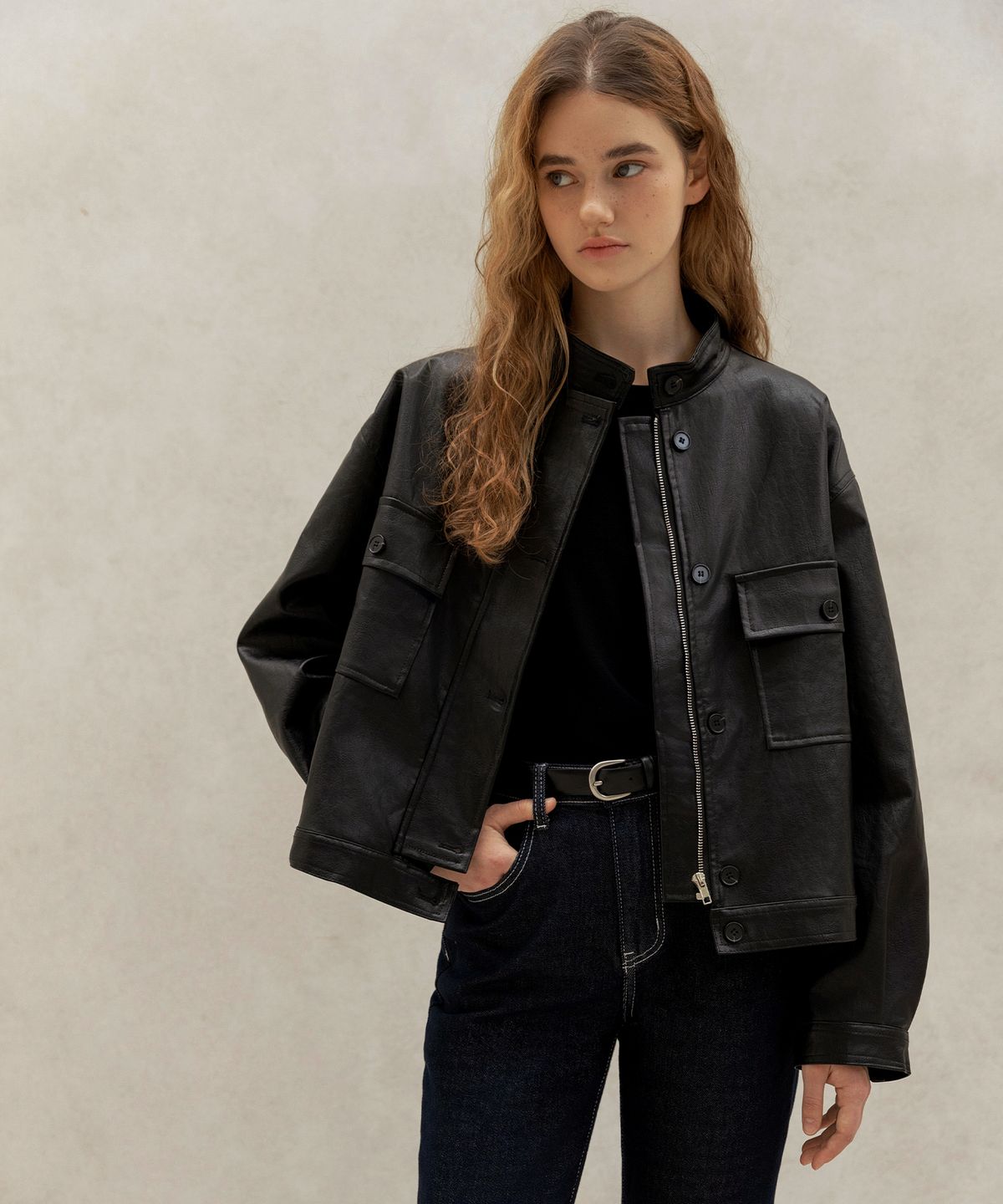 논앤논(NON AND NON) FAUX LEATHER POCKET BLOUSON JACKET_NHJK489 (BLACK)