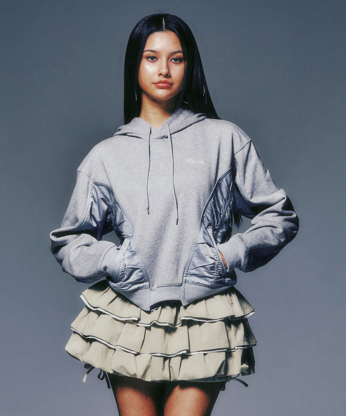 엔와이엑스엑스(NYXX) SATIN WEAVE HOODIE GRAY