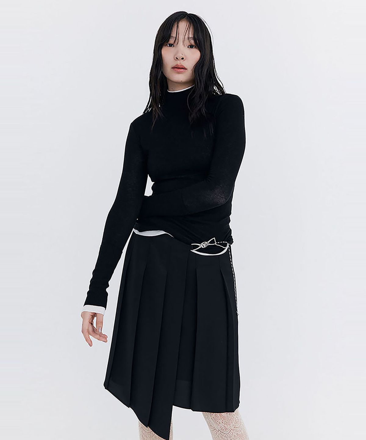 분더캄머(WNDERKAMMER) Knit Rib Half Turtleneck T-shirt_Black(니트 립 하프 터틀넥 티셔츠_블랙)