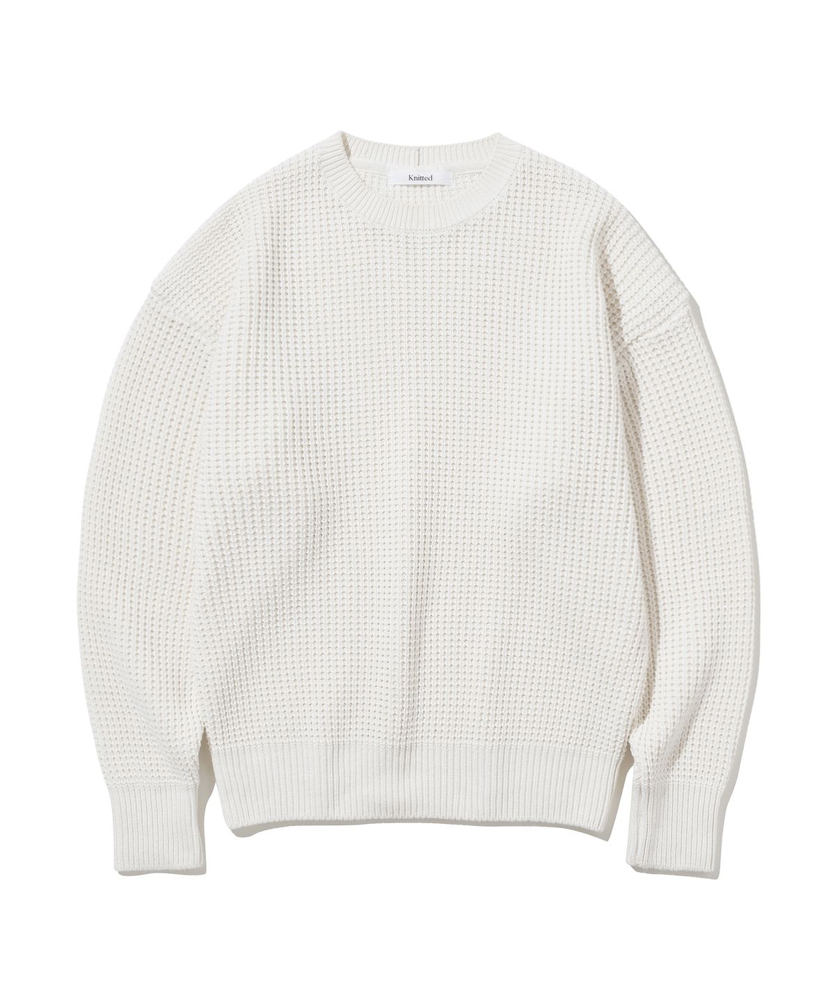 니티드(KNITTED) 헤비 와플 라운드 니트 IVORY
