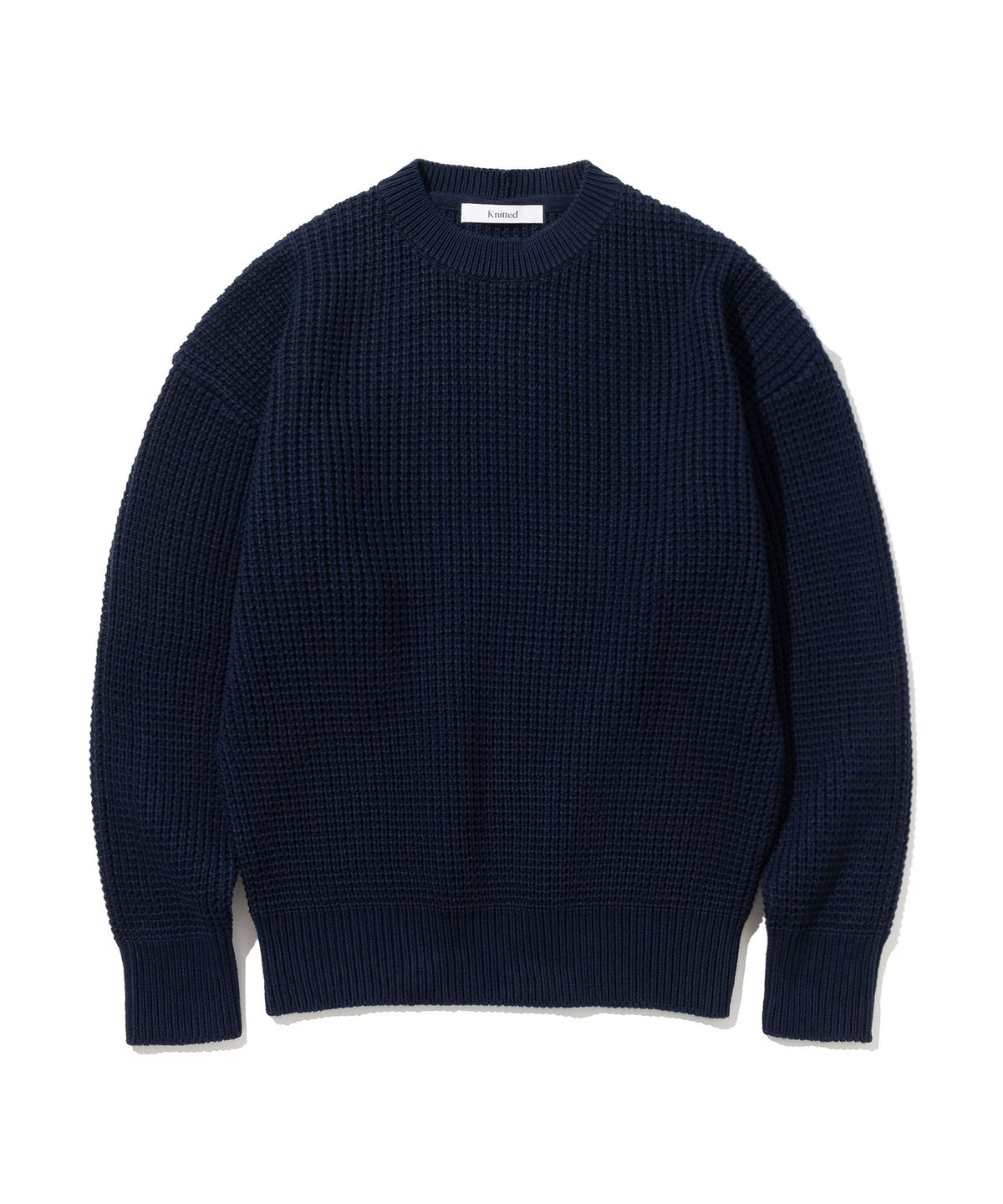 니티드(KNITTED) 헤비 와플 라운드 니트 NAVY