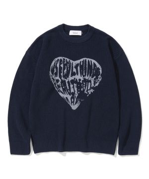 빈티지 하트 라운드 니트 NAVY
