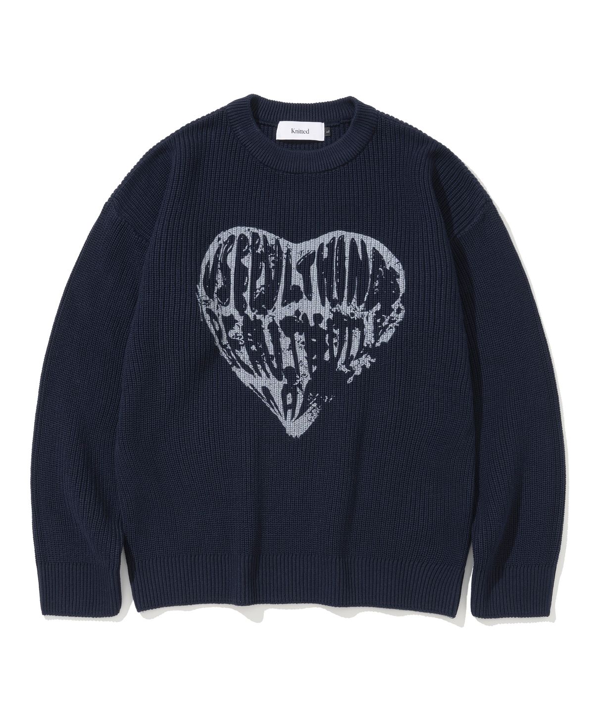 니티드(KNITTED) 빈티지 하트 라운드 니트 NAVY