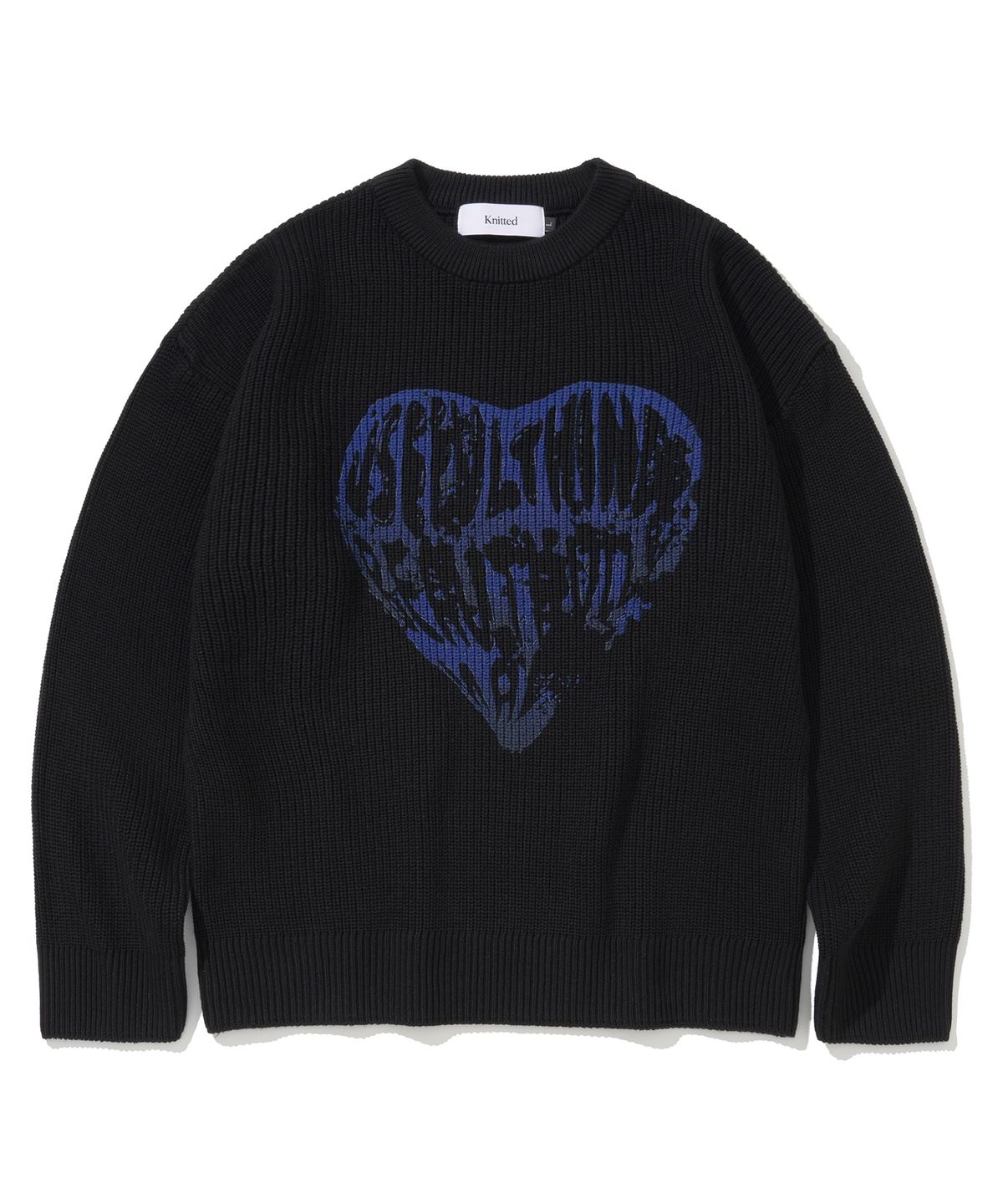 니티드(KNITTED) 빈티지 하트 라운드 니트 BLACK