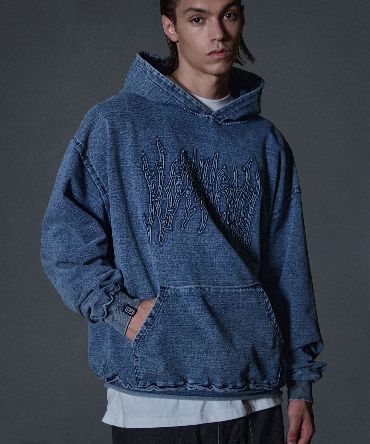 낫포너드(NOT4NERD) Offshoot Logo Denim Hood - Deep Blue