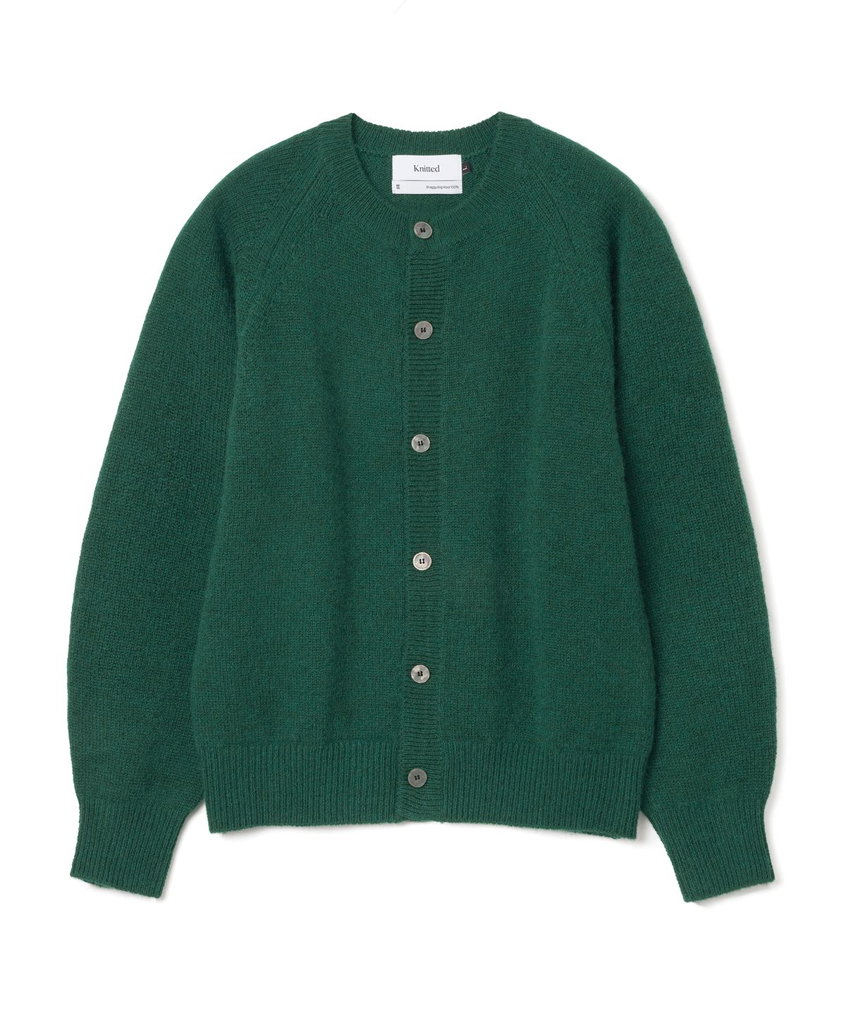 니티드(KNITTED) 쉐기독 울 100 라운드 가디건 DARK GREEN