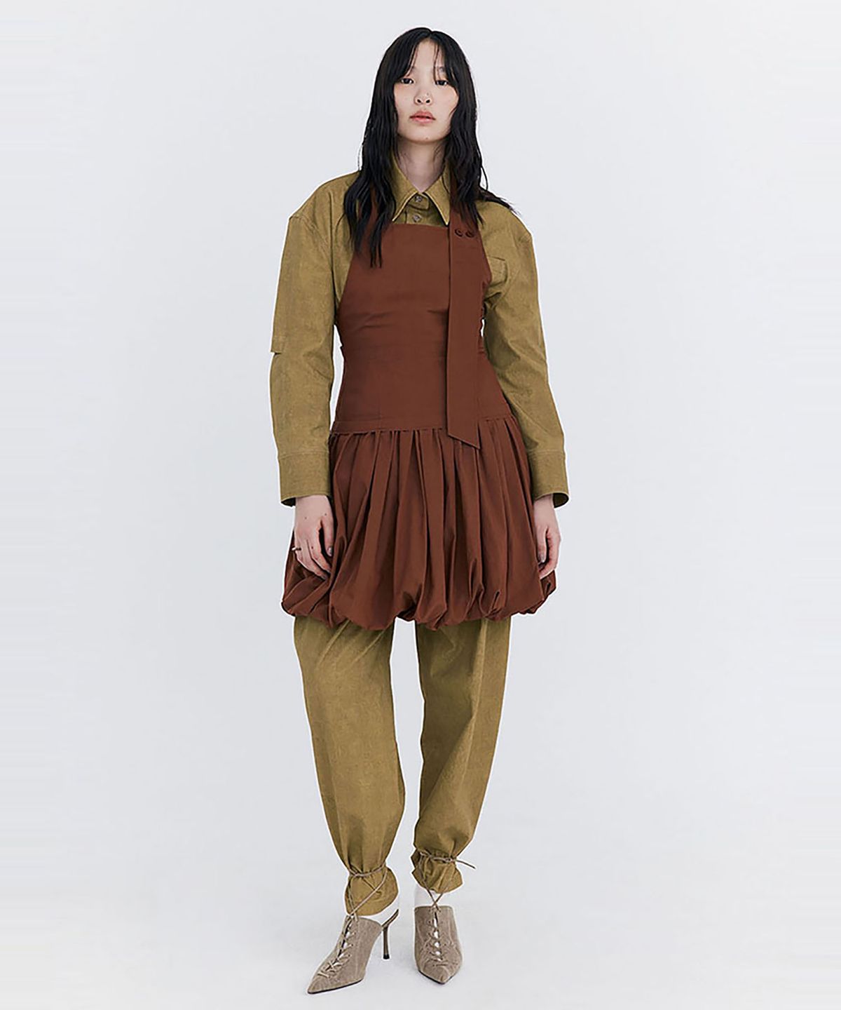 분더캄머(WNDERKAMMER) Balloon Layered Dress_Brown(벌룬 레이어드 드레스_브라운)