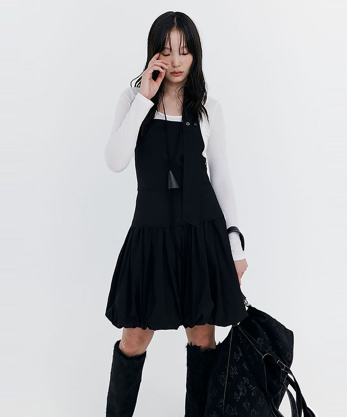 분더캄머(WNDERKAMMER) Balloon Layered Dress_Black(벌룬 레이어드 드레스_블랙)