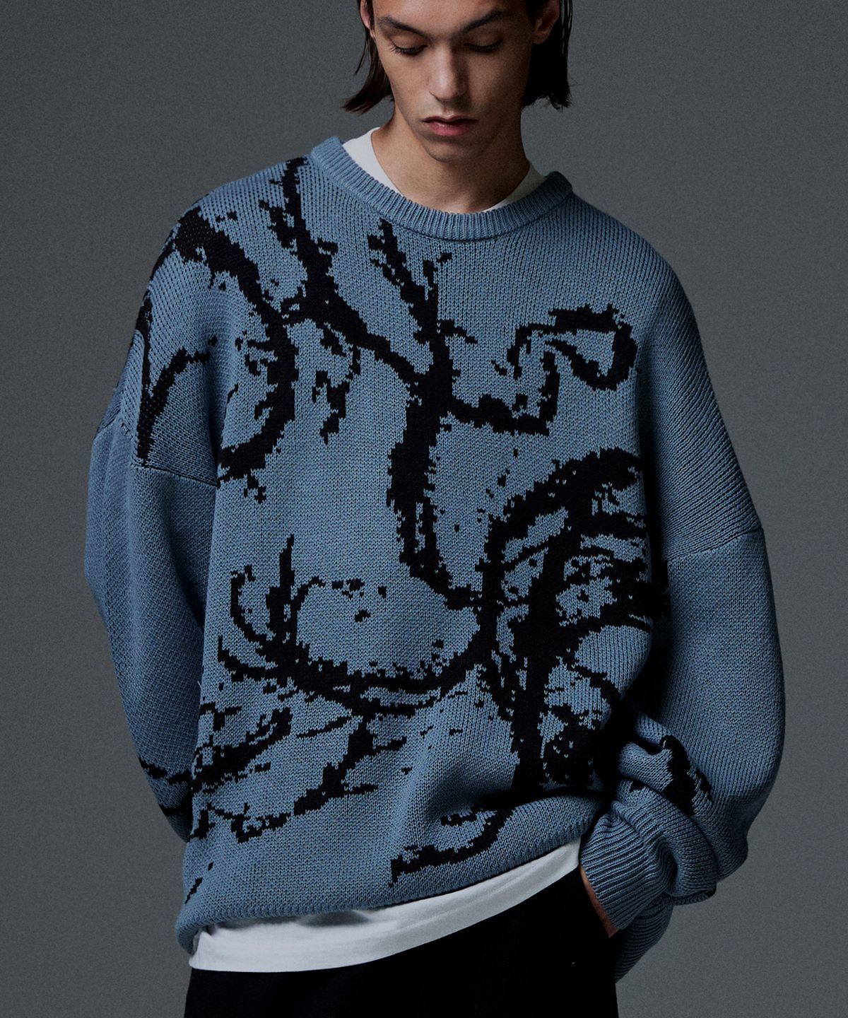 낫포너드(NOT4NERD) Splashed Jacquard Knit Sweater - Blue