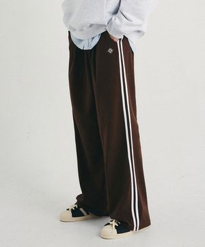 원턱 투 라인 와이드 스웨트팬츠 브라운