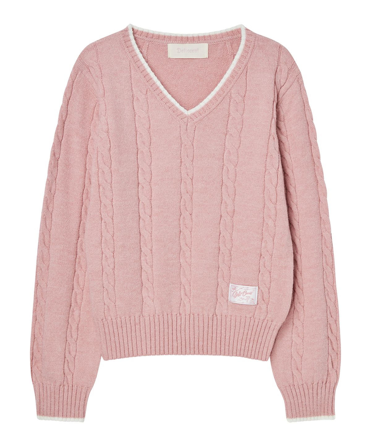델리센트(DELICCENT) 브이넥 코지 케이블 풀오버 [PINK]