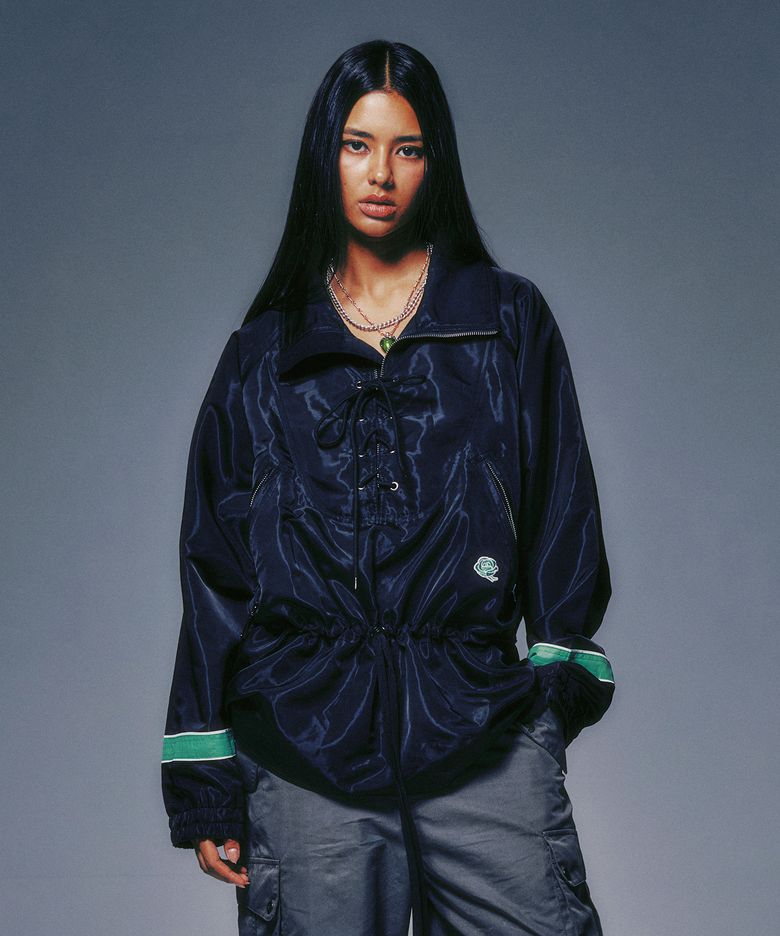 LACE UP ANORAK JACKET BLACK