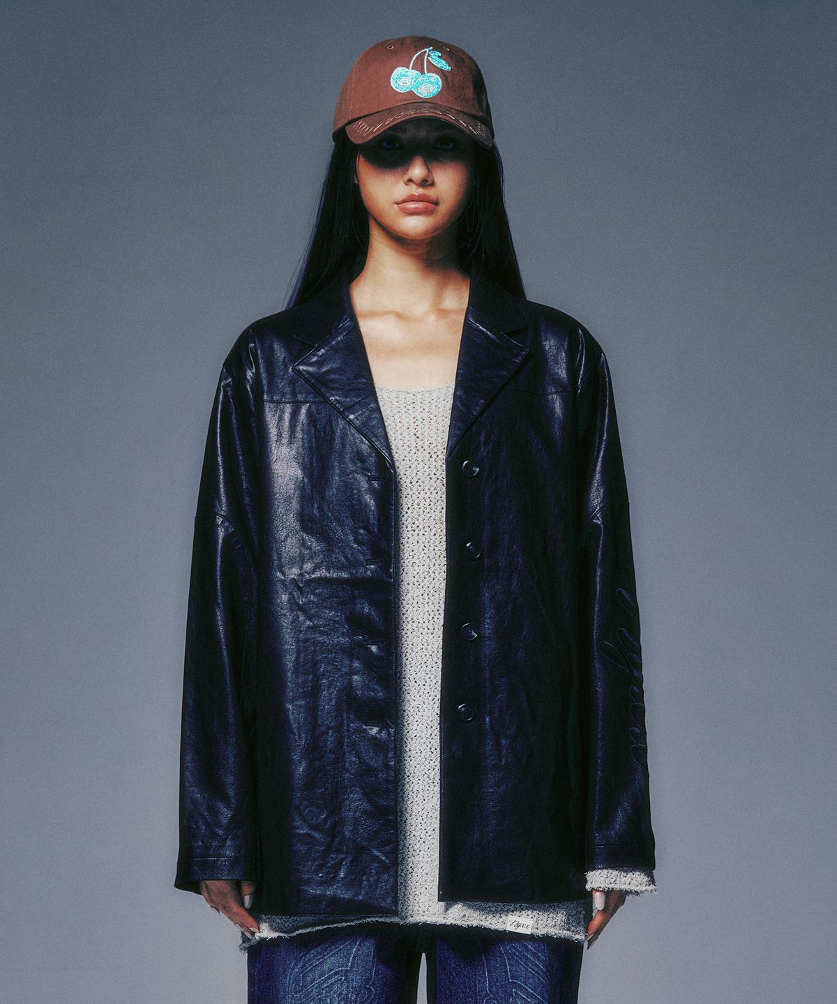 엔와이엑스엑스(NYXX) FAUX LEATHER EMBROIDERY JACKET BLACK