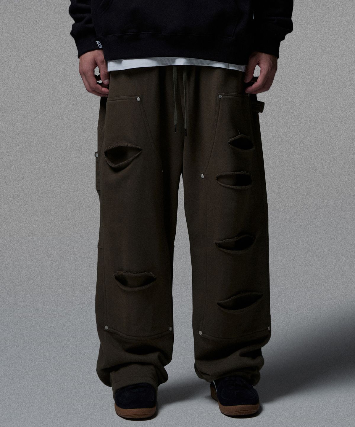 낫포너드(NOT4NERD) Destoryed Double Knee Carpenter Sweat Pants - Khaki