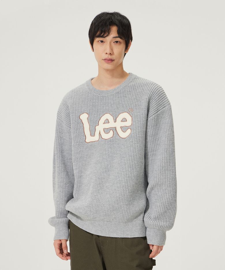아플리케 빅 트위치 로고 니트 라이트 그레이