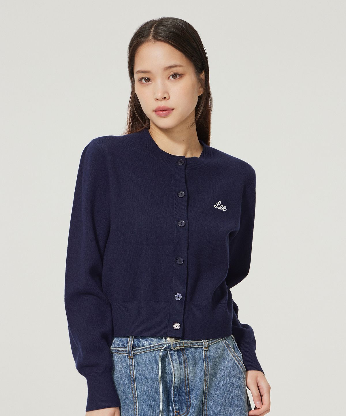 리(LEE) 우먼 라운드넥 가디건 네이비
