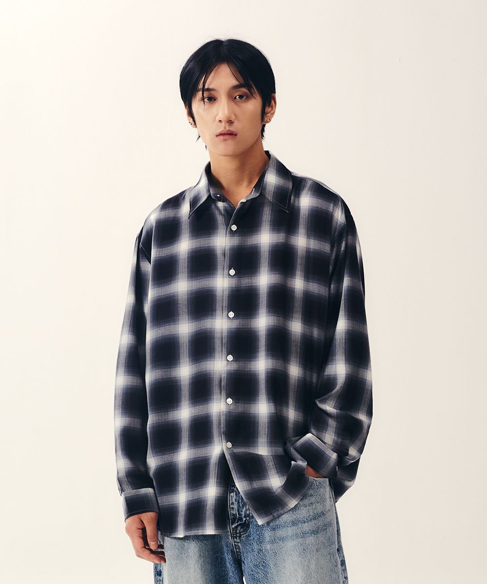MUSINSA公式 | NODE ARCHIVE Ombre Check Shirt (Navy)
