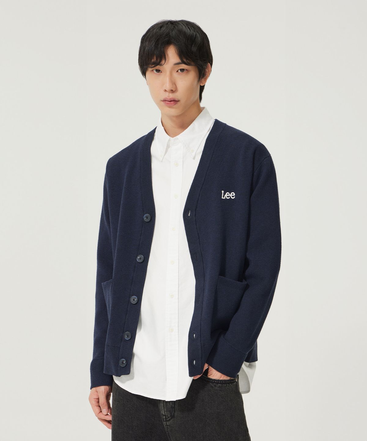 리(LEE) 브이넥 가디건 네이비