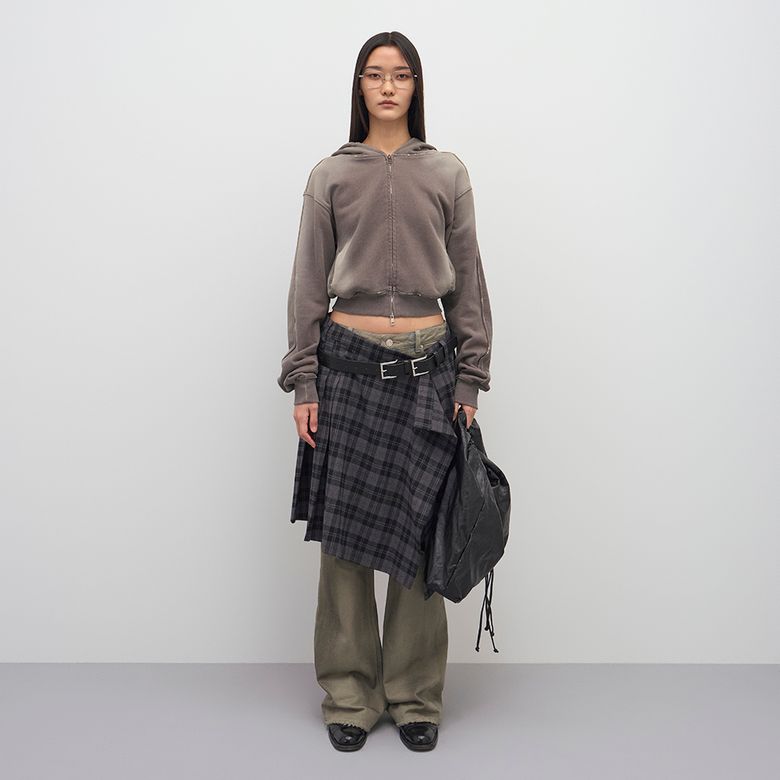 SPRAY WASHED CROPPED HOOD ZIP-UP