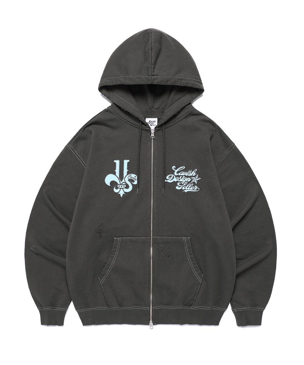 CAVISH ♥ DAMAGED APPLIQUE ZIP UP HOODIE/追跡付 MUSINSA | CAVISH DAMAGED APPLIQUE ZIP UP HOODIE CHARCOAL