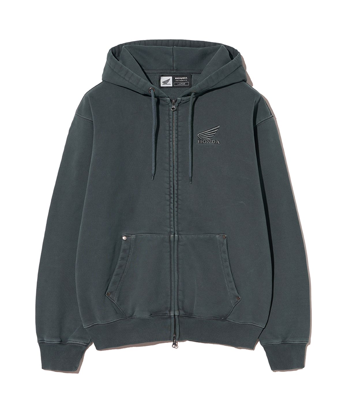 핍스 모터사이클(PHYPS MOTORCYCLE) Honda Small Wing Rivet point Hoodie Zip-up PG Charcoal