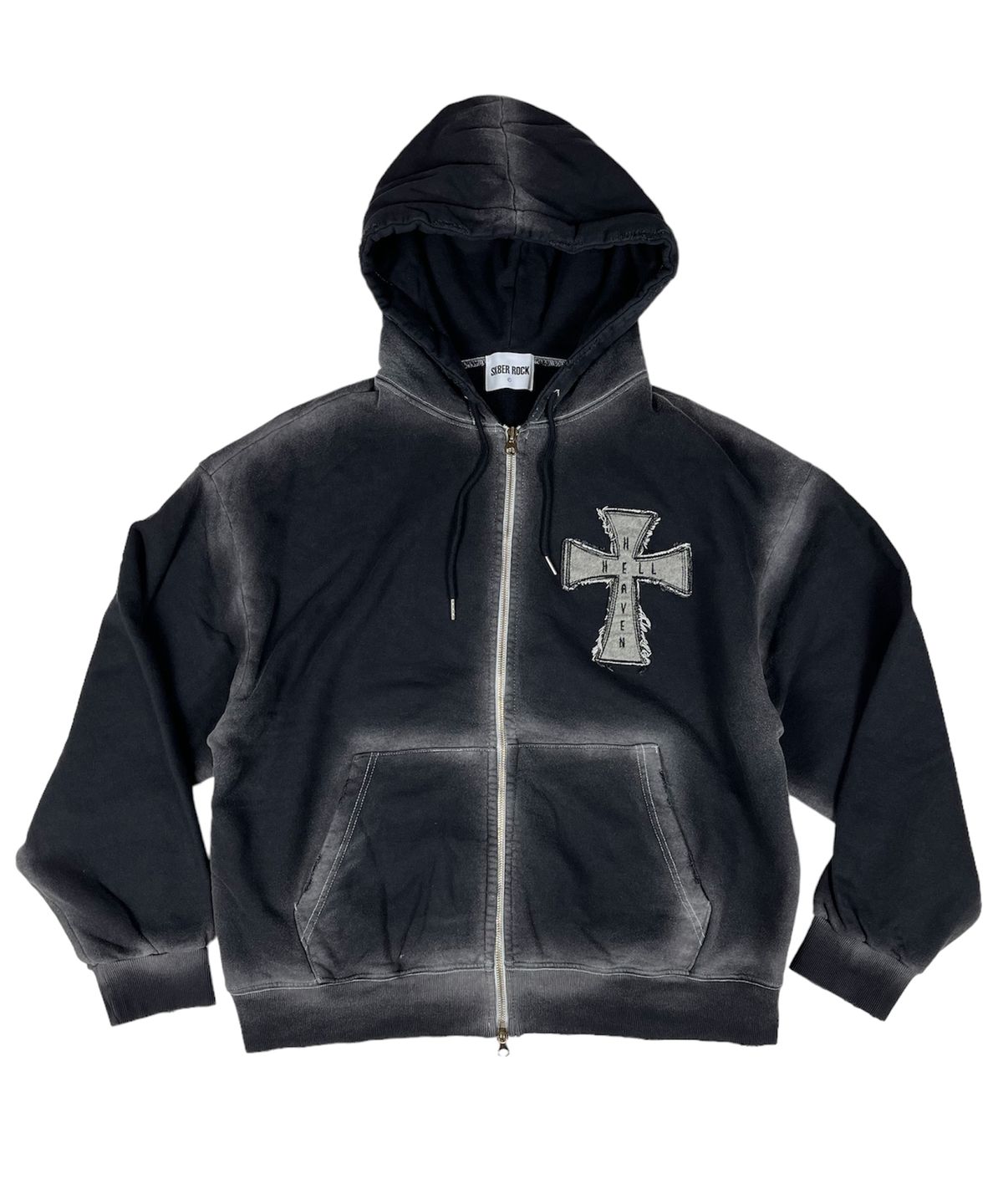 스케이터락(SK8ER ROCK) Hell Heaven Cross Vintage Sweat Hood Zip-up ((Black))