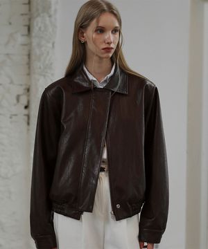 Leather Bomber Jacket [Brown]