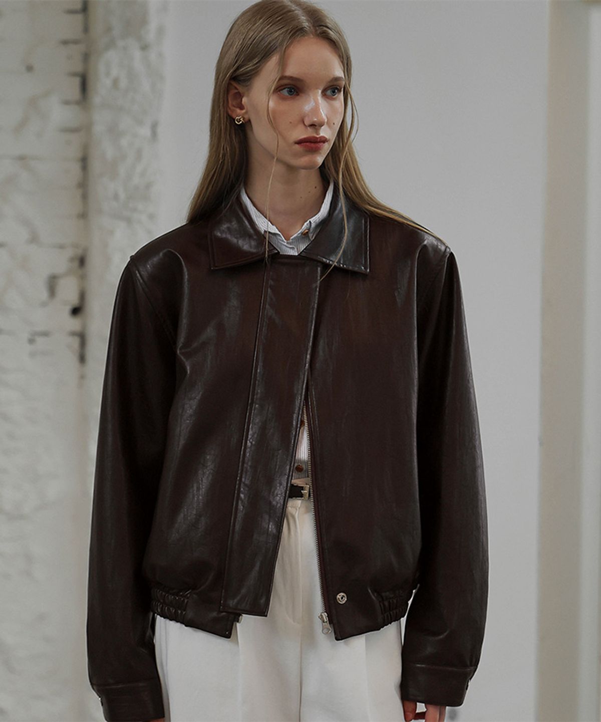 드헤베(DEHEVE) Leather Bomber Jacket [Brown]
