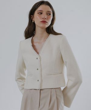 Harry Collarless Tweed Jacket [Ivory]