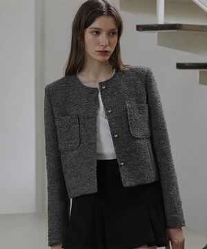Out Pocket Single Tweed Jacket [Gray]