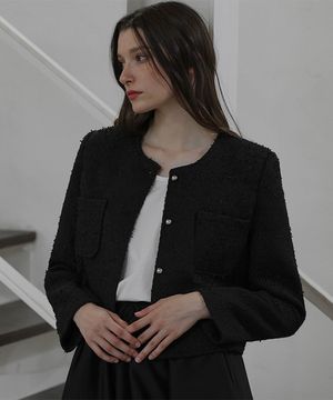Out Pocket Single Tweed Jacket [Black]