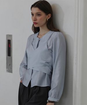 Day Layered Wrap Blouse [Pale Blue]
