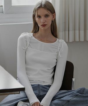 Ribbon Sleeveless Set T-shirt [White]