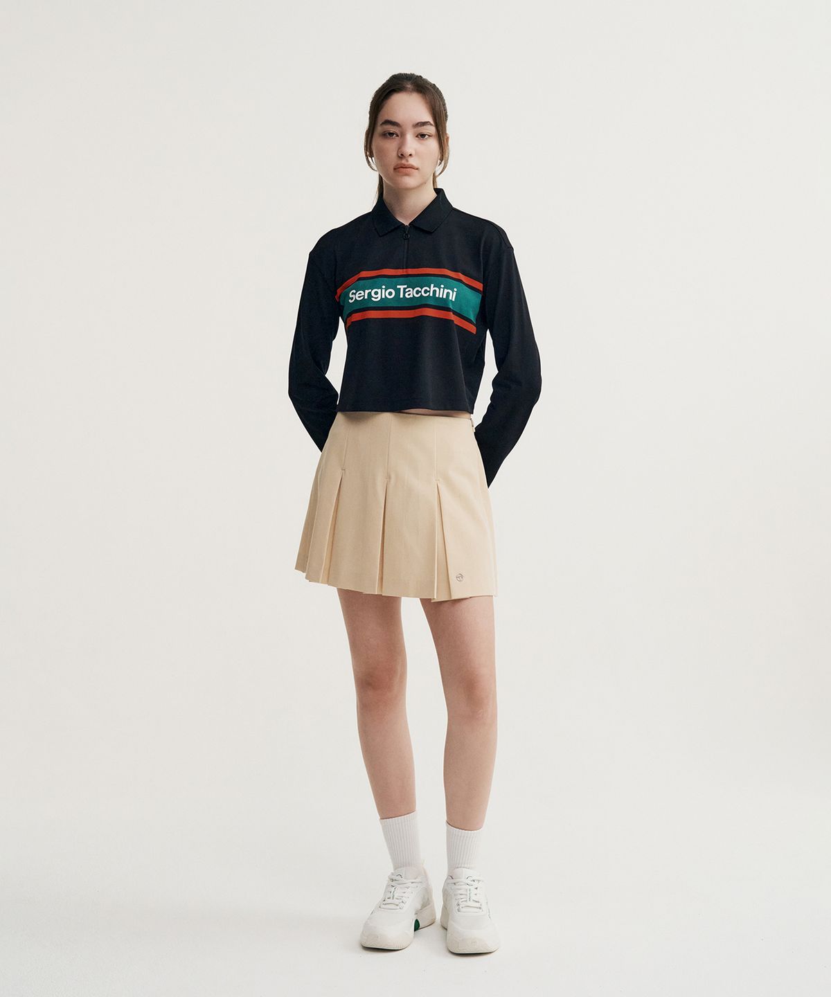 세르지오 타키니(SERGIO TACCHINI) W 프레피 와이드 플리츠 스커트 (Beige)