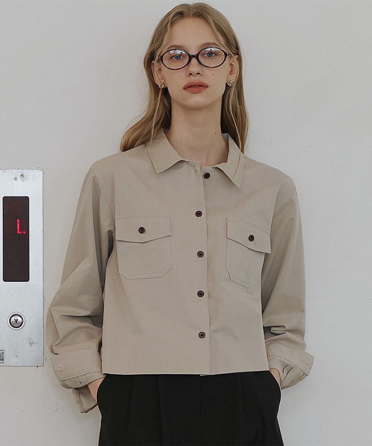 드헤베(DEHEVE) Collar Pocket Shirt [Beige]