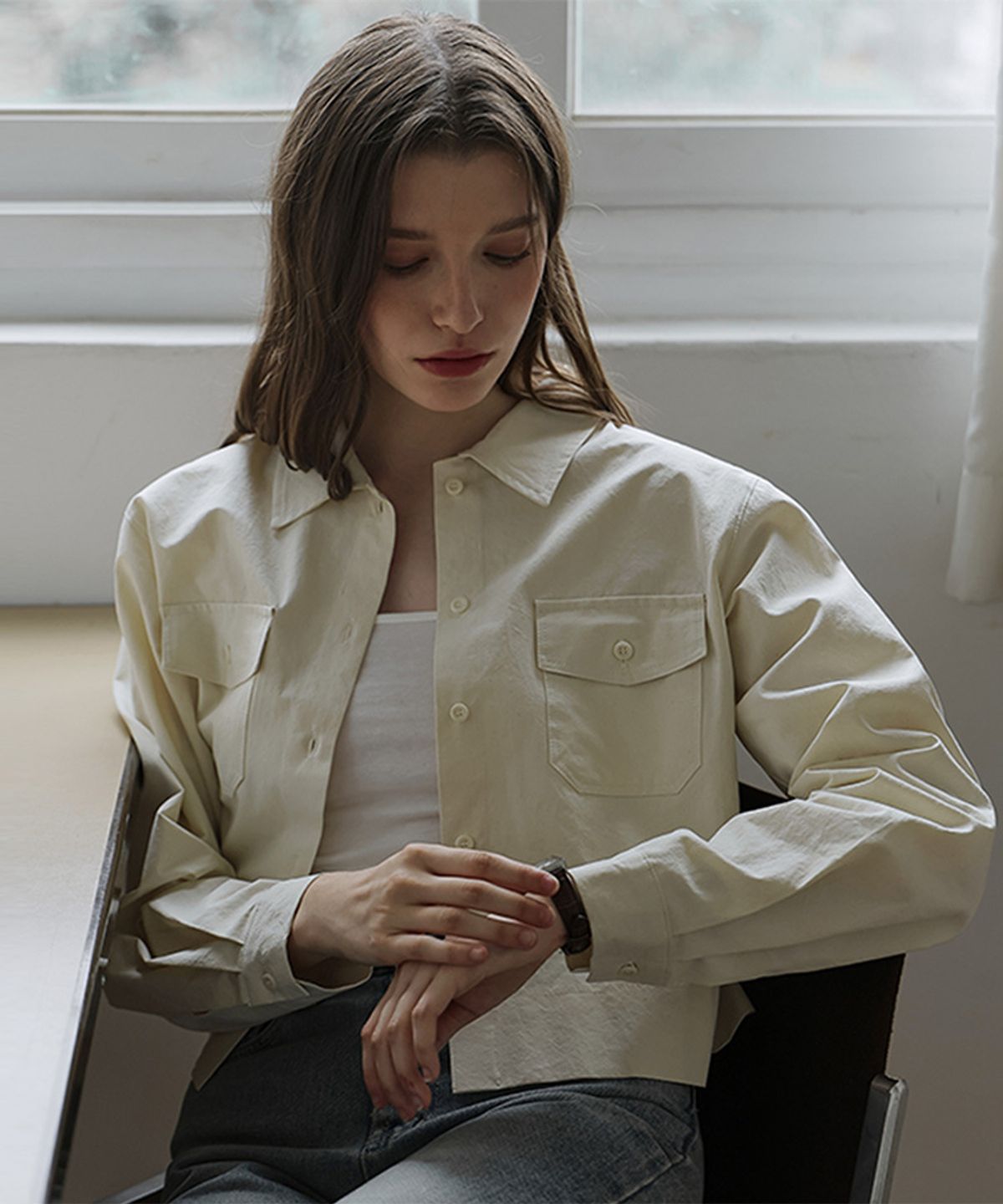 드헤베(DEHEVE) Collar Pocket Shirt [Cream]